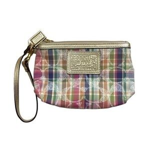 Coach poppy plaid and signs c gold wristlet bag